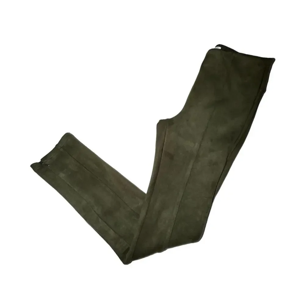 Anthropologie Women’s Olive Green Faux Suede Leggings Ankle Zip Pants 26